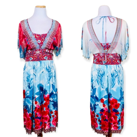 TRACY REESE Plenty Bohemian Silk Beaded Open Back Dress 4 SMALL Vintage 90s - Picture 1 of 13